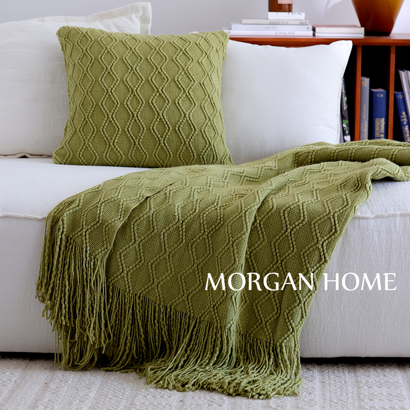 法式复古风沙发装饰针织休闲毯午睡菱格提花床尾搭巾民宿摄影新款