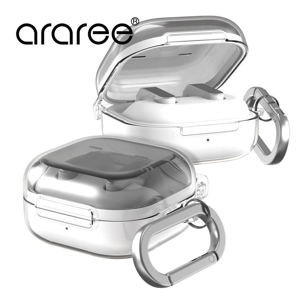 韩国araree适用于三星Galaxy Buds4/4Pro耳机壳保护套透明硬壳Buds4Pro一体带挂扣蓝牙耳机超薄保护壳