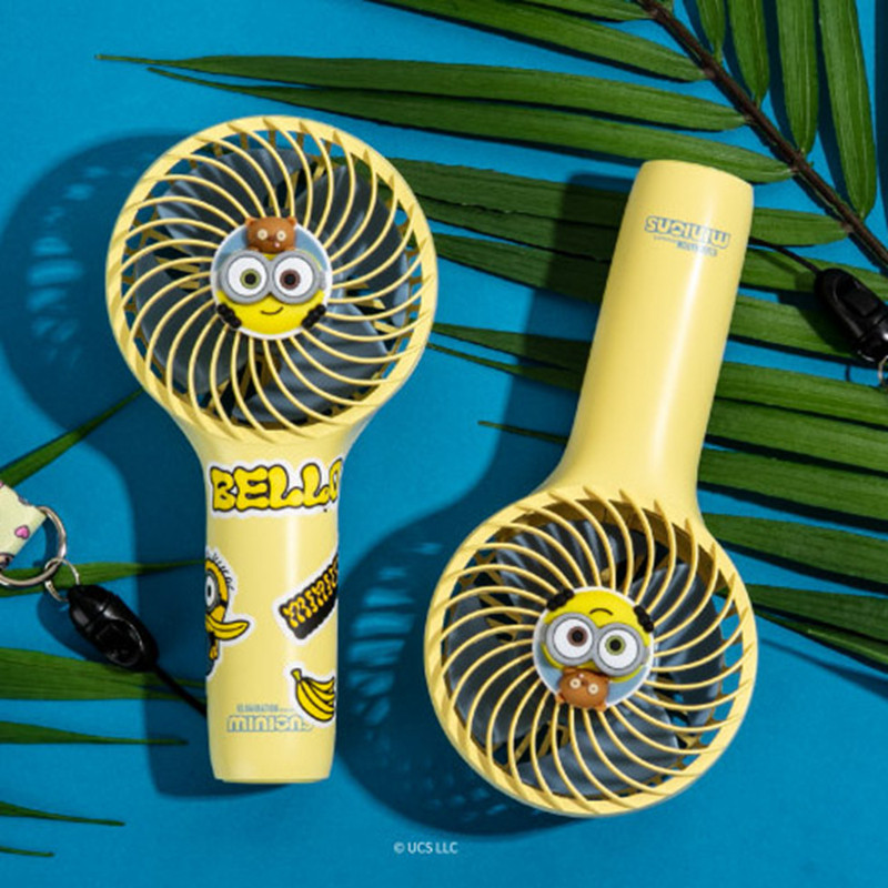 韩国正品小黄人卡通手持小风扇 充电可爱静音大风力电风扇带挂绳