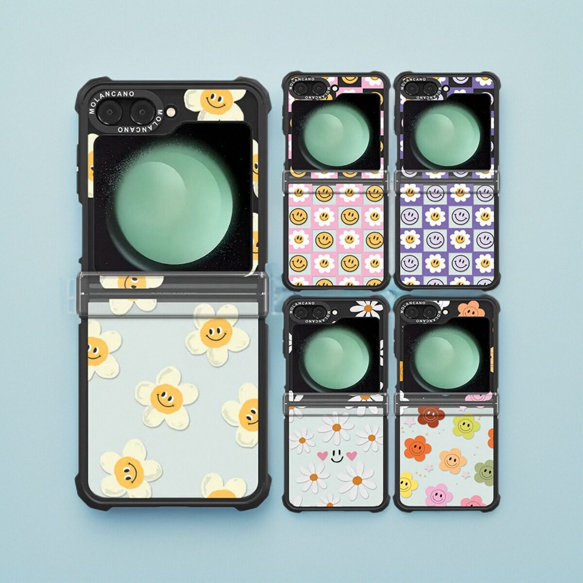 韩国molan潮牌适用三星折叠flip7手机壳磁吸雏菊笑脸Z Flip6透明防摔可爱涂鸦爱心flip6保护套小清新全包铰链