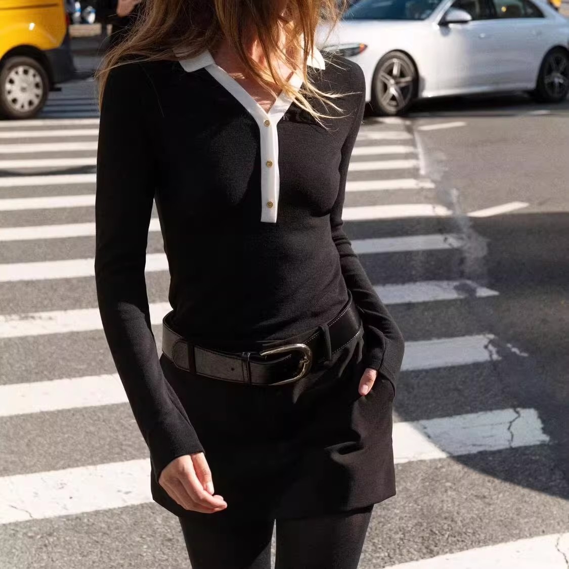 同款定制 2025冬季新品女装撞色双面针织POLO衫领上衣0085853 800