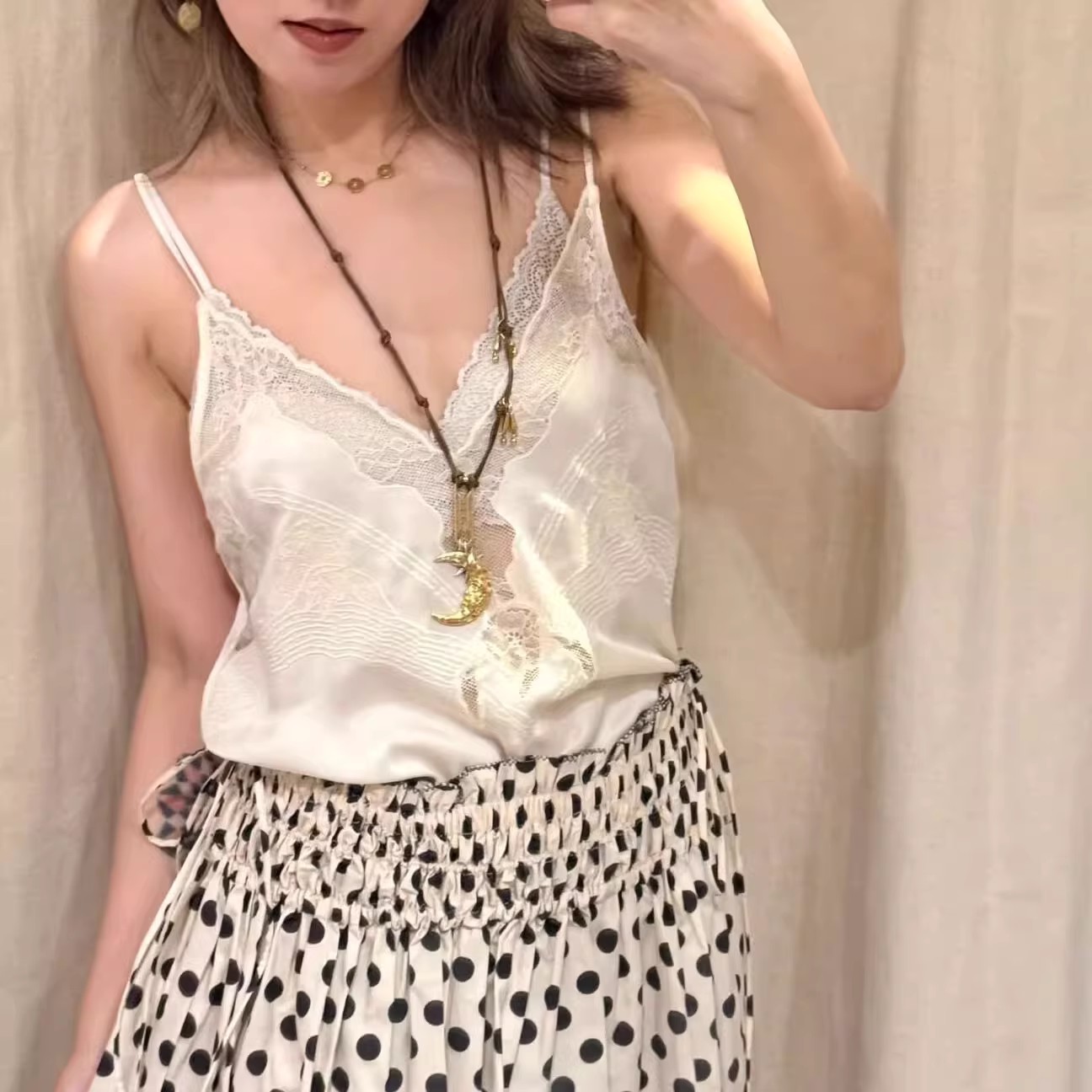 ZA 同款定制2025夏季新品女ZW系列蕾丝内衣式吊带上衣7521210 251