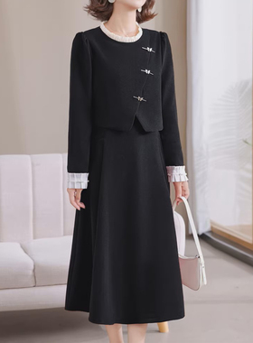 红色新中式国风假两件连衣裙女秋冬新款正式场合气质订婚打底长