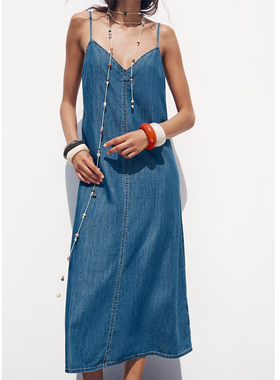 专柜同款 夏季新品 女装 Z1975 牛仔吊带迷笛连衣裙 1416025 400