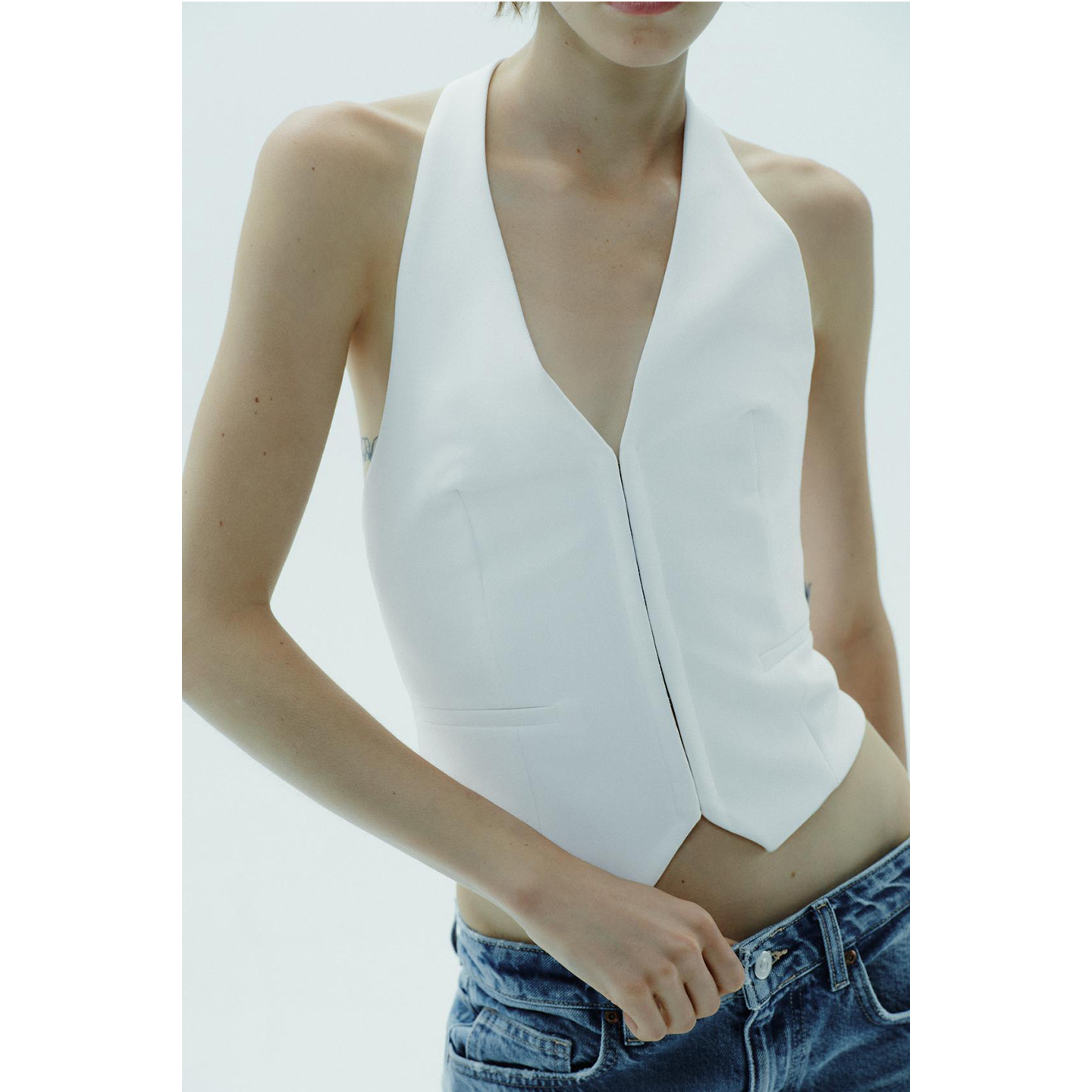 挂脖领围巾式背心上衣2010806