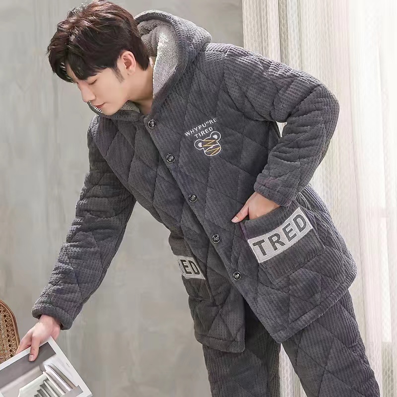 男士冬季加厚青年保暖单件睡衣