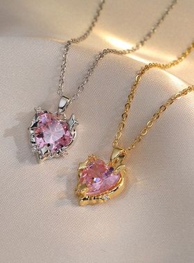 项链女网红爱心守护之心小众时尚新款设计感吊坠气质钛钢项链