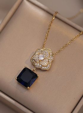 项链女网红爱心锆石花朵小众时尚新款设计感吊坠气质套装钛钢项链