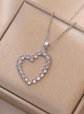 项链女网红甜美爱心锆石小众简约新款设计感吊坠气质套装钛钢项链