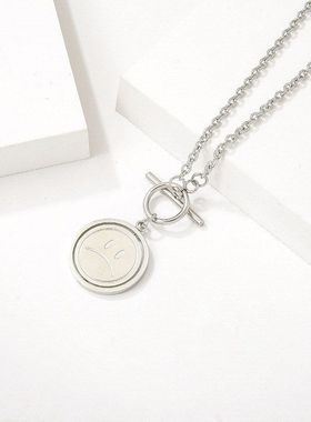 钛钢项链 潮流旋转笑脸嘻哈吊坠翻转表情文艺男女心情新款锁骨链