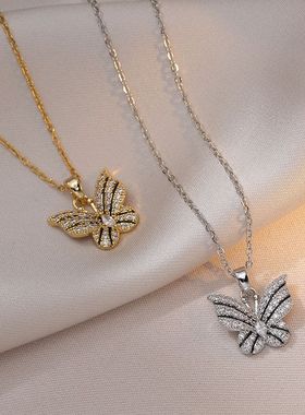 项链女网红小红薯闪钻蝴蝶锆石小众时尚新款设计感吊坠气质锁骨链