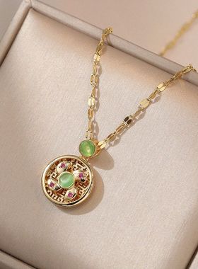 项链女猫眼石风车锆石转运天然清新自然小众设计感吊坠钛钢锁骨链