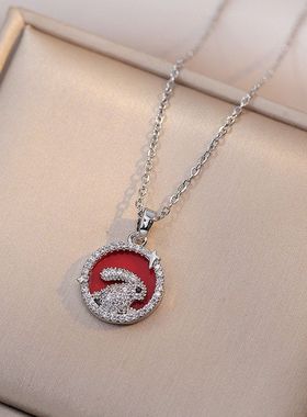 项链女 镶钻红色小众设计兔子锆石生肖兔吊坠项饰饰品钛钢项链