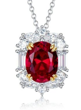 辉之翼银饰 2023新款2克拉仿红宝石女鸽血红色925纯银高碳钻吊坠