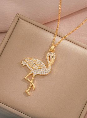 项链女欧美风时尚个性火烈鸟锆石项链跨境天鹅小众设计气质锁骨链