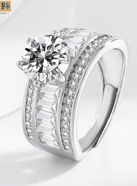 男女情侣两克拉锆石超闪满钻戒指