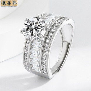 欧美跨境热销满钻男女情侣戒指炫酷风镶钻两克拉锆石超闪仿钻对戒