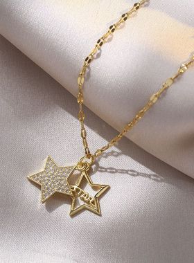 钛钢项链女 五角星直播满钻锆石简约小众设计网红韩版简约锁骨链
