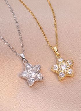 项链女日韩风网红五角星项链锆石小众新款设计感吊坠气质钛钢项链