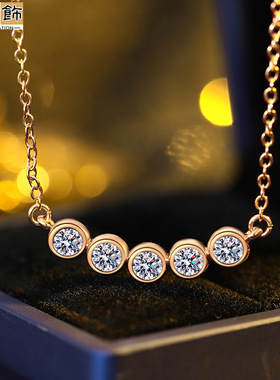 轻奢风新款时尚简约满钻吊坠香槟金色五公主项链锆石锁骨链女饰品