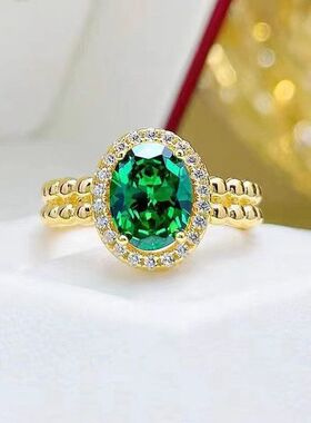 辉之翼珠宝 2023新款S925银时尚百搭仿真祖母绿切割2克拉钻戒指女
