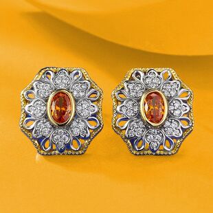 辉之翼珠宝波西米亚风落日橙耳环女椭圆形4*6小众设计耳钉925银女