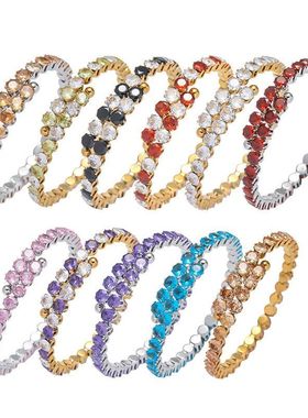 手镯女 欧美ins时尚跨境小众手环饰品女不锈钢满钻彩色锆石开口