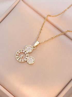 项链女 可爱镂空老鼠头项链小众设计感颈链钛钢锁骨链ins饰品