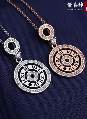 欧美时尚跨境货源微镶锆石圆形项链女罗马数字锁骨链电镀真金饰品