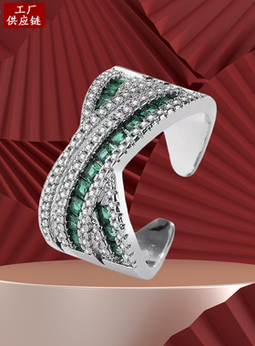 跨境外贸热销精工奢华满钻绿尖晶镶嵌高端货源结婚戒锆石戒指批发