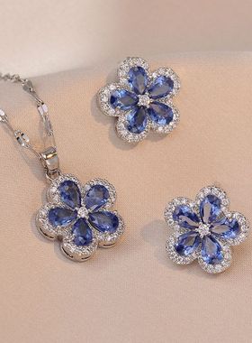 项链女 跨境花朵锆石套装礼物亚马逊wish浪漫花瓣微镶首饰锁骨链