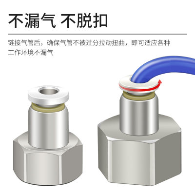 气动气管内牙快速接头内螺纹直通PCF6-01/8-02/10-03/12-04MM白色