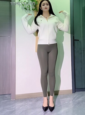 欧美风超薄鲨鱼裤女高腰紧身裤显瘦弹力修身塑身裤浅灰色