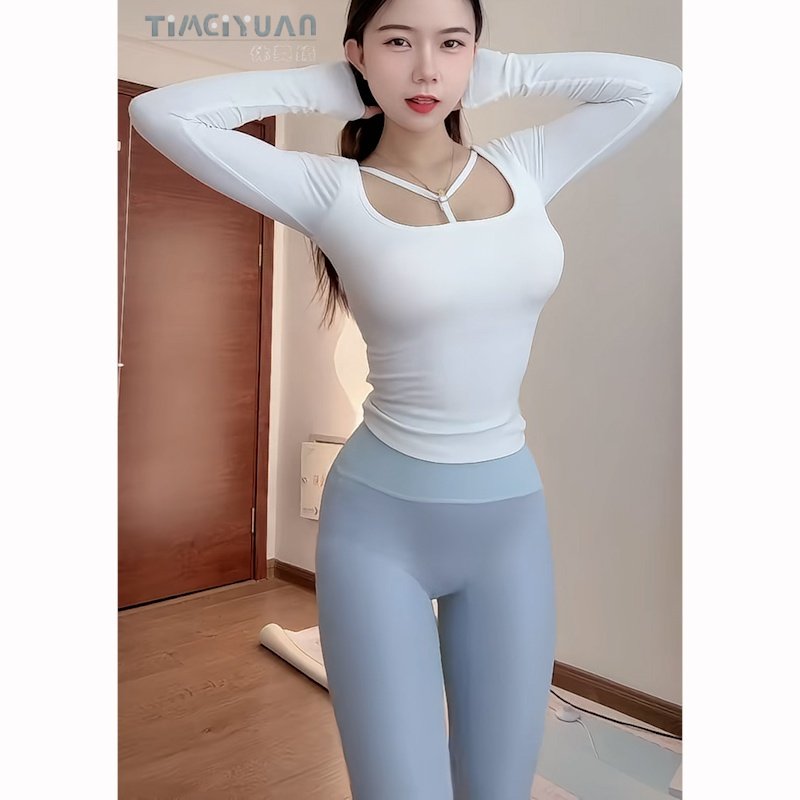 休闲风瑜伽裤女高腰提臀紧身裤莱卡面料修身显瘦蓝色运动裤四季