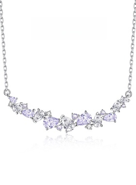 S925银紫藤微笑项链带钻爆闪轻奢