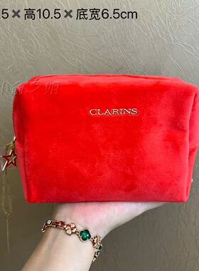 娇韵诗专柜礼赠化妆包橘红色软糯绒布收纳包洗漱包便携旅行