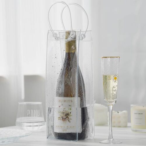 PVC透明手提袋宽10cm*30cm冰镇红酒香槟葡萄酒礼品袋野餐超厚冰袋