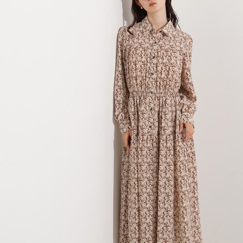 日本贵牌复古印花双层长款连衣裙