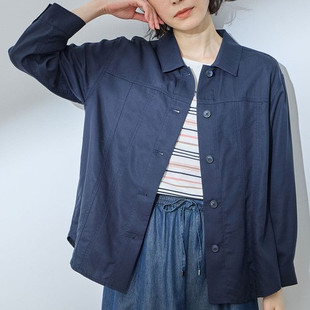 日本原单2025夏秋女士翻领单排扣夹克衫日系外贸天丝上衣薄款外套