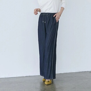 阔腿裤 日本原单2026春女直筒系带水洗牛仔裤 日系外贸宽松廓形长裤