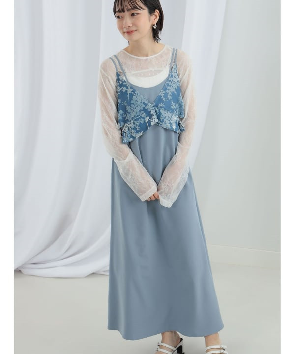 简约花边A字皱褶中长款连衣裙