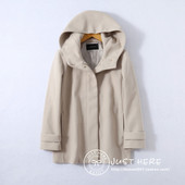 日本原单春秋冬女士简约连帽毛呢外套出口外贸大码 拉链呢子大衣