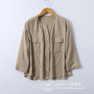 短款 防晒夹克出口外贸七分袖 外套 工装 日本原单春夏女士纯棉薄款