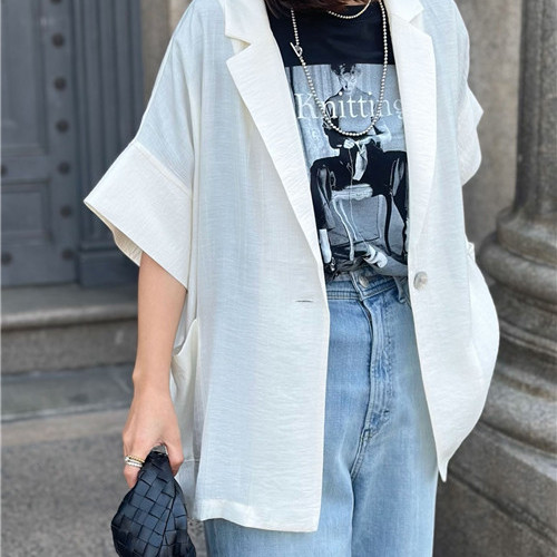 日单外贸薄款宽松休闲西服上衣