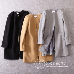 日本原单秋冬女士简洁通勤OL毛呢外套出口外贸中长款呢子大衣
