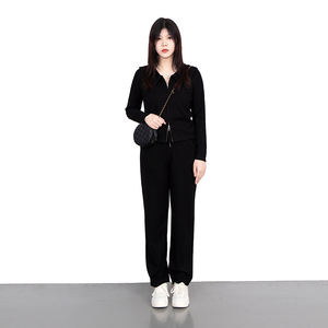 赫宁大码休闲套装女2023秋装新款微胖mm百搭娃娃领卫衣长裤两件套