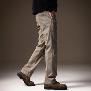 高端美式复古锥形牛仔裤男冬季加绒厚款直筒宽松休闲工装长裤子男
