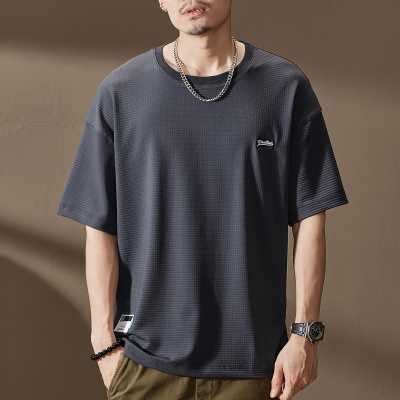 华夫格冰丝速干短袖T恤男士夏季轻薄款宽松透气半袖凉感运动上衣