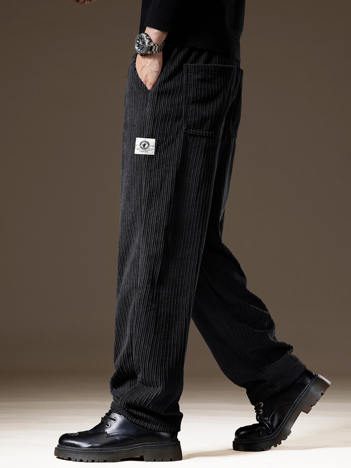 高端粗纹条绒灯芯绒裤子男春秋新款潮流宽松大码直筒阔腿休闲裤男