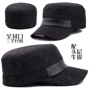 DYTOO黑色暗纹高档平顶帽男女士短檐鸭舌帽秋冬天保暖帽配真皮帽